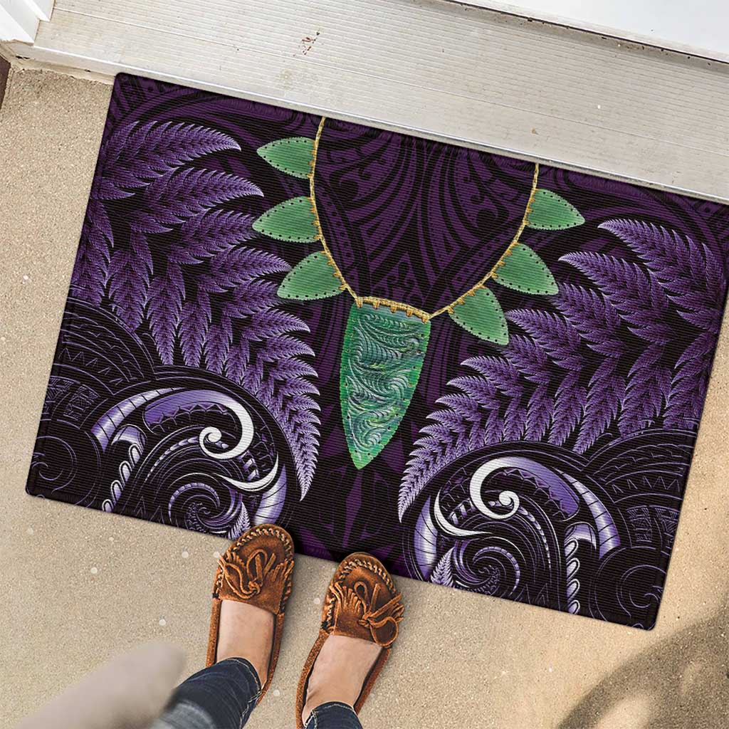 Aotearoa Pounamu Niho Rubber Doormat Silver Fern Mix Maori Pattern - Purple LT14 - Polynesian Pride