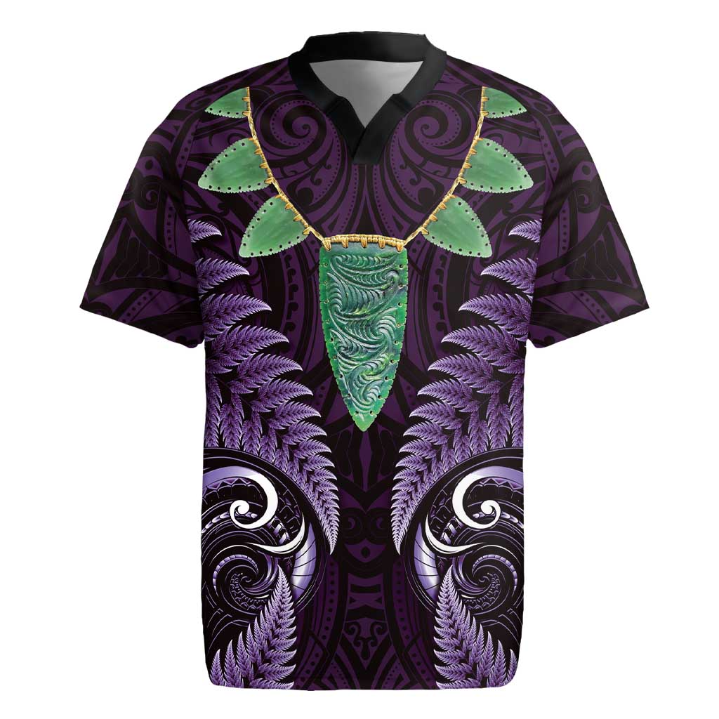 Aotearoa Pounamu Niho Rugby Jersey Silver Fern Mix Maori Pattern - Purple LT14 Purple - Polynesian Pride