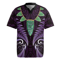 Aotearoa Pounamu Niho Rugby Jersey Silver Fern Mix Maori Pattern - Purple LT14 Purple - Polynesian Pride