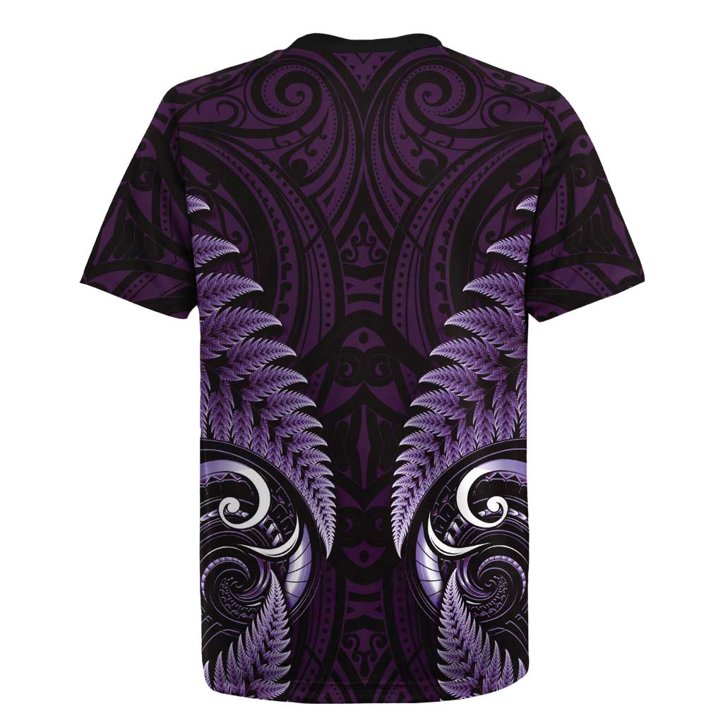 Aotearoa Pounamu Niho Rugby Jersey Silver Fern Mix Maori Pattern - Purple LT14 - Polynesian Pride