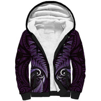 Aotearoa Pounamu Niho Sherpa Hoodie Silver Fern Mix Maori Pattern - Purple LT14 Unisex Purple - Polynesian Pride