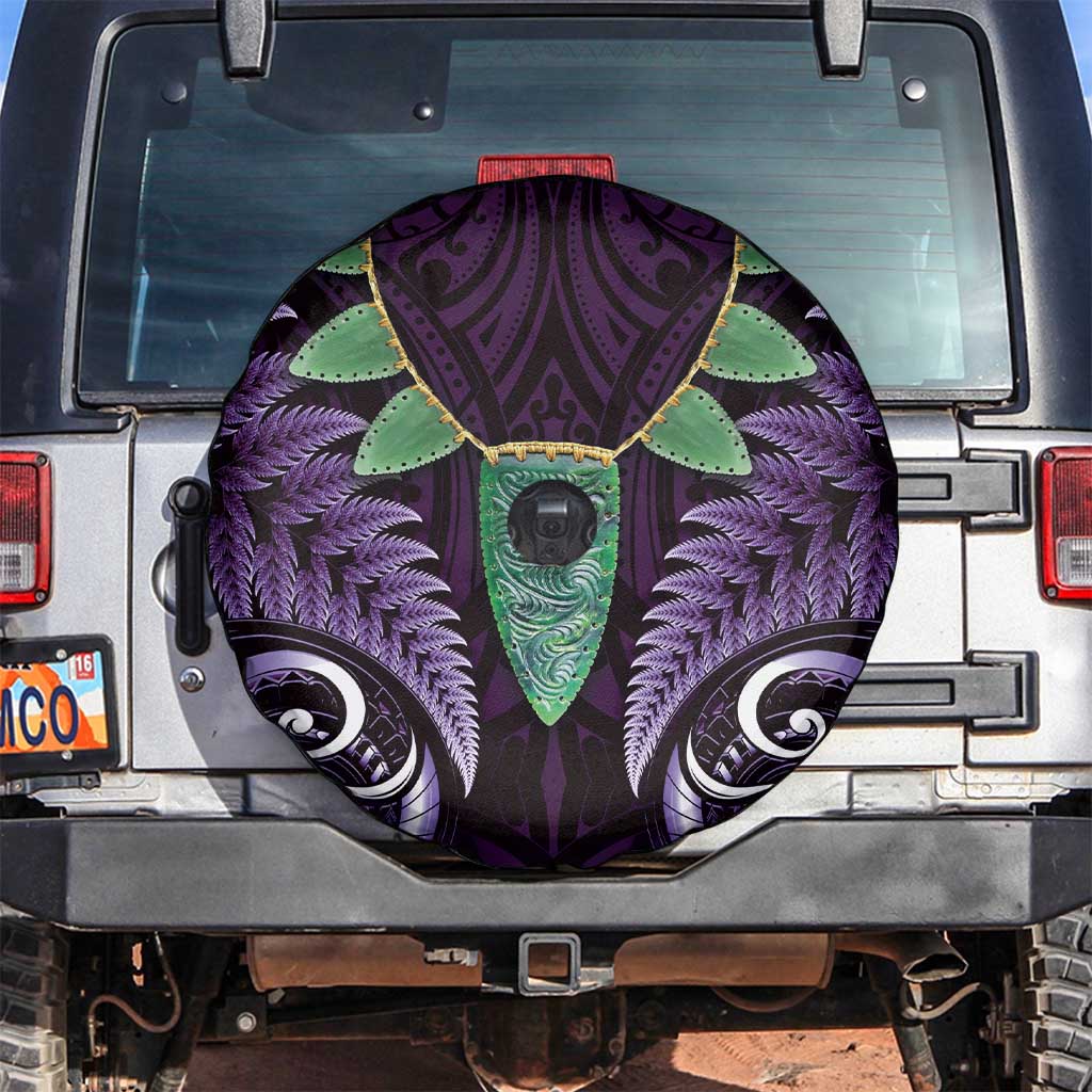 Aotearoa Pounamu Niho Spare Tire Cover Silver Fern Mix Maori Pattern - Purple LT14 Purple - Polynesian Pride