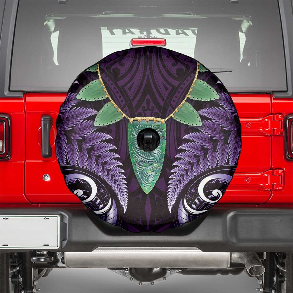 Aotearoa Pounamu Niho Spare Tire Cover Silver Fern Mix Maori Pattern - Purple LT14 - Polynesian Pride