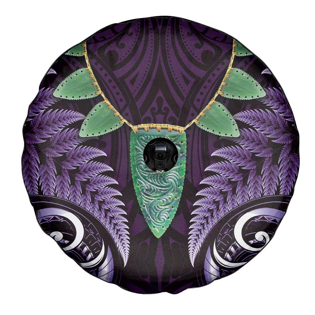 Aotearoa Pounamu Niho Spare Tire Cover Silver Fern Mix Maori Pattern - Purple LT14 - Polynesian Pride