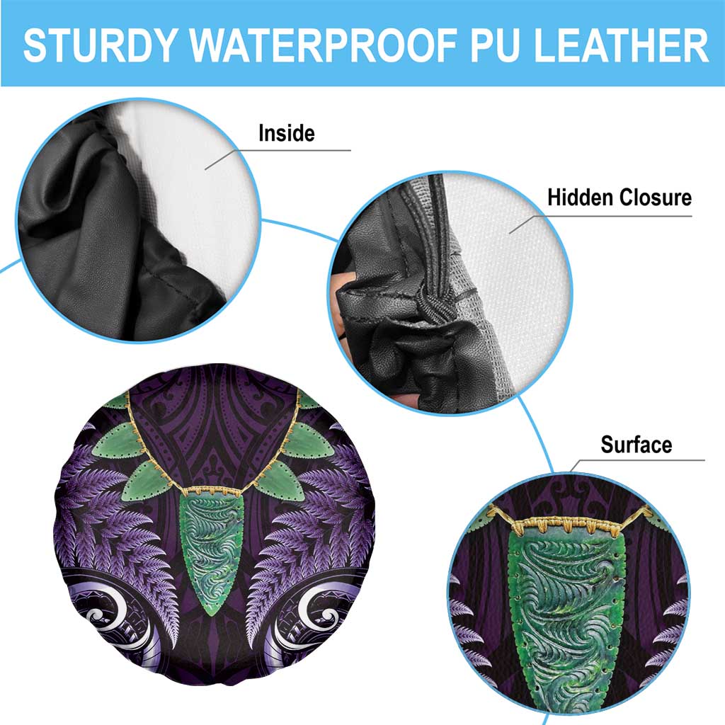 Aotearoa Pounamu Niho Spare Tire Cover Silver Fern Mix Maori Pattern - Purple LT14 - Polynesian Pride