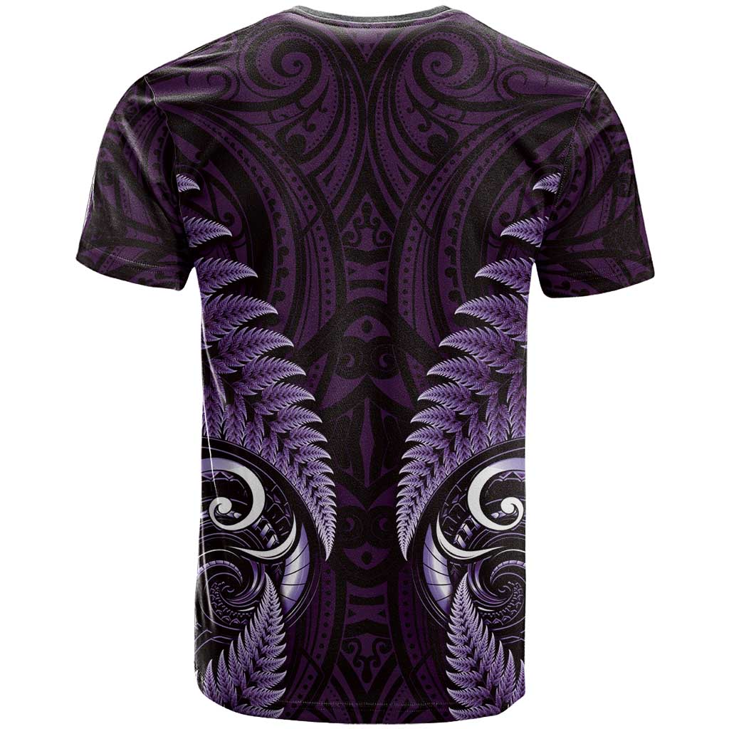 Aotearoa Pounamu Niho T Shirt Silver Fern Mix Maori Pattern - Purple LT14 - Polynesian Pride