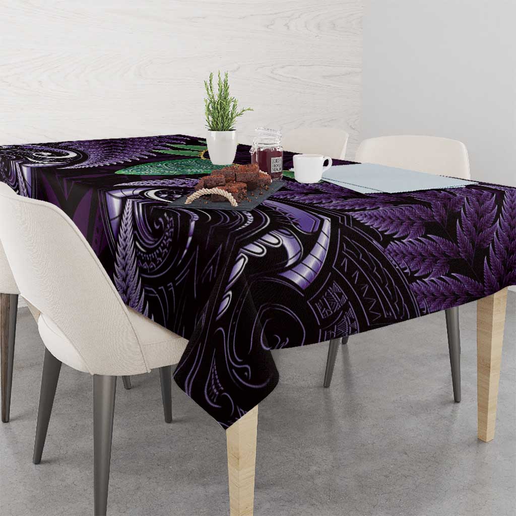 Aotearoa Pounamu Niho Tablecloth Silver Fern Mix Maori Pattern - Purple LT14 - Polynesian Pride