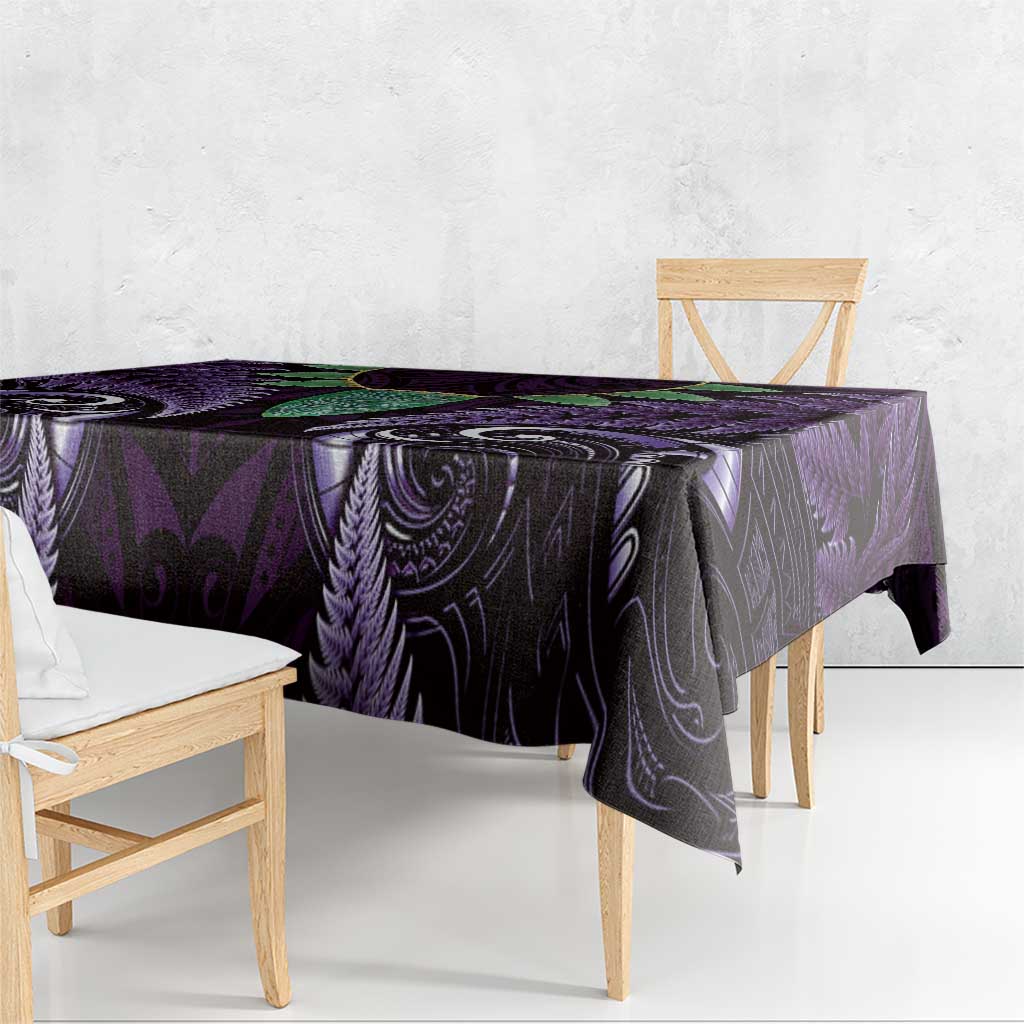 Aotearoa Pounamu Niho Tablecloth Silver Fern Mix Maori Pattern - Purple LT14 - Polynesian Pride
