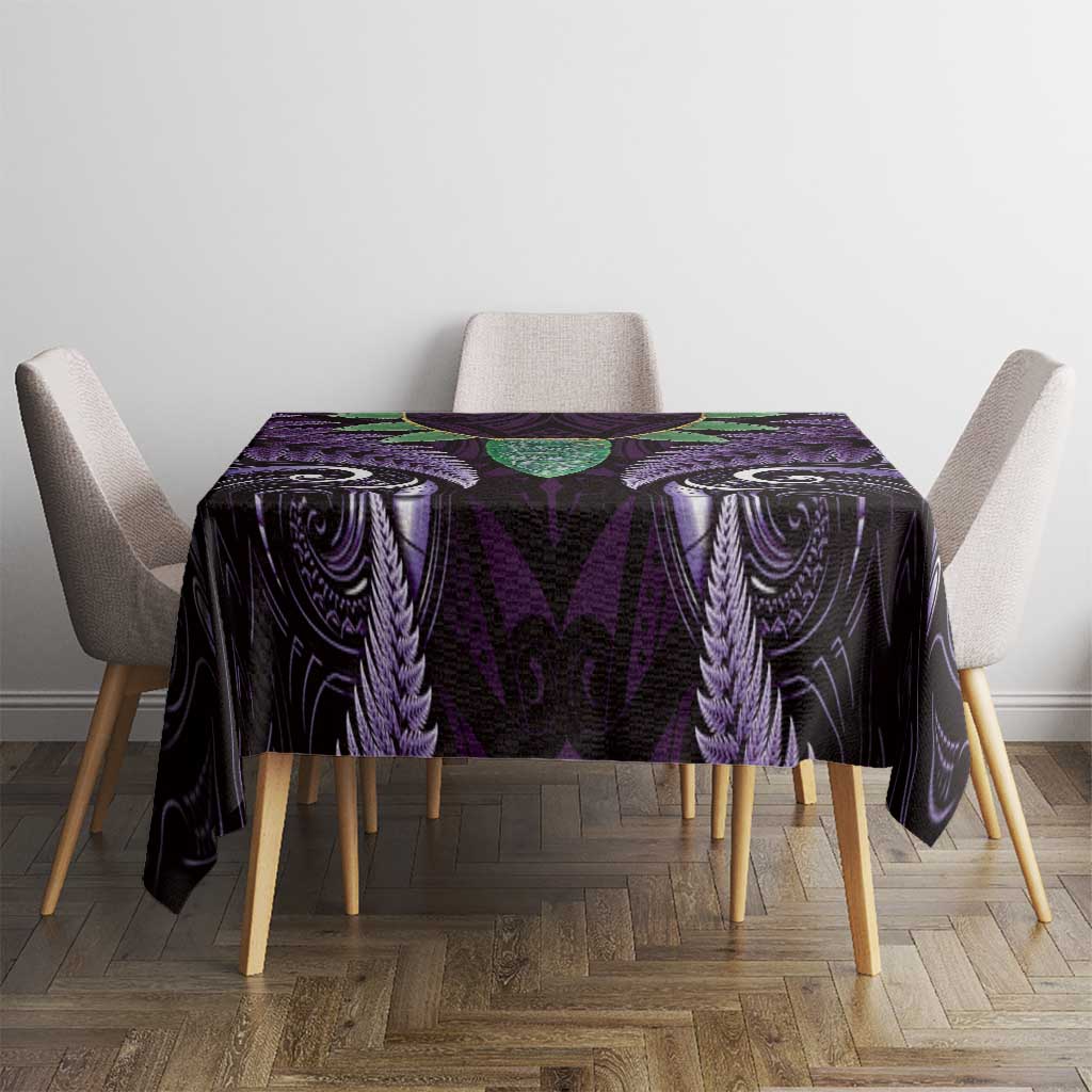 Aotearoa Pounamu Niho Tablecloth Silver Fern Mix Maori Pattern - Purple LT14 - Polynesian Pride