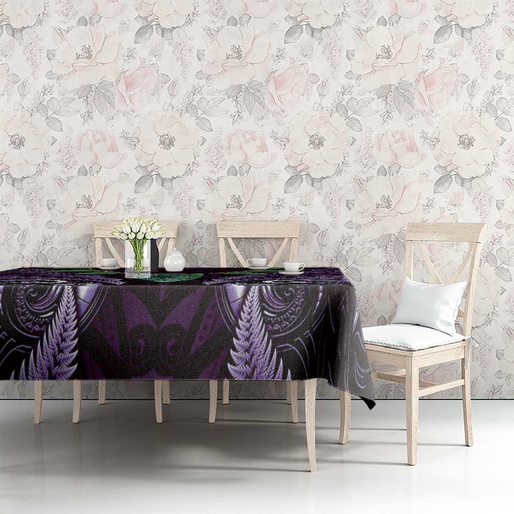 Aotearoa Pounamu Niho Tablecloth Silver Fern Mix Maori Pattern - Purple LT14 - Polynesian Pride
