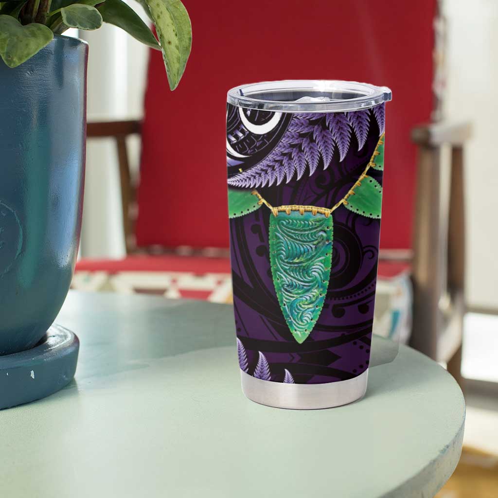 Aotearoa Pounamu Niho Tumbler Cup Silver Fern Mix Maori Pattern - Purple LT14 - Polynesian Pride