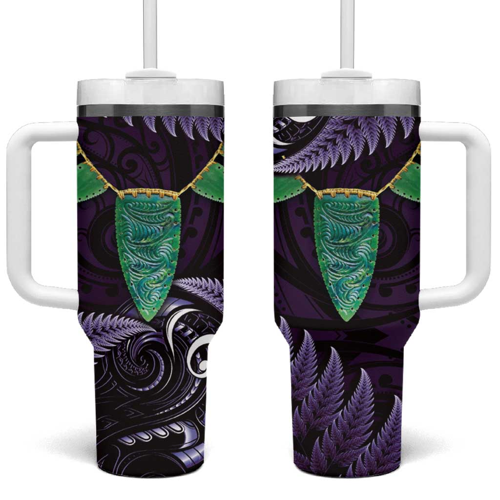 Aotearoa Pounamu Niho Tumbler With Handle Silver Fern Mix Maori Pattern - Purple LT14 One Size: 40 oz Purple - Polynesian Pride