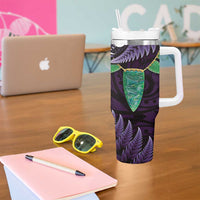 Aotearoa Pounamu Niho Tumbler With Handle Silver Fern Mix Maori Pattern - Purple LT14 - Polynesian Pride