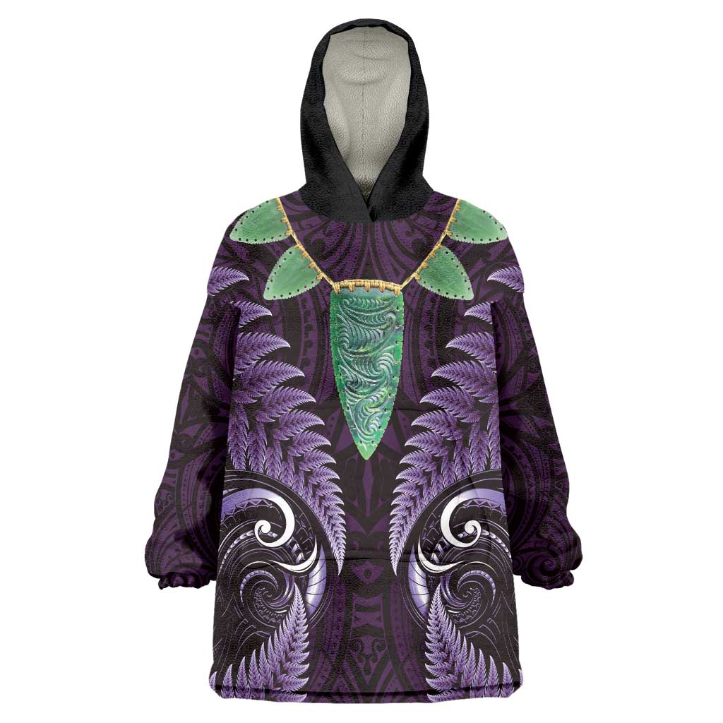 Aotearoa Pounamu Niho Wearable Blanket Hoodie Silver Fern Mix Maori Pattern - Purple LT14 One Size Purple - Polynesian Pride
