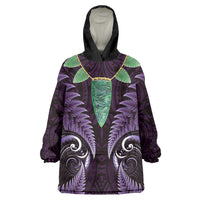 Aotearoa Pounamu Niho Wearable Blanket Hoodie Silver Fern Mix Maori Pattern - Purple LT14 One Size Purple - Polynesian Pride