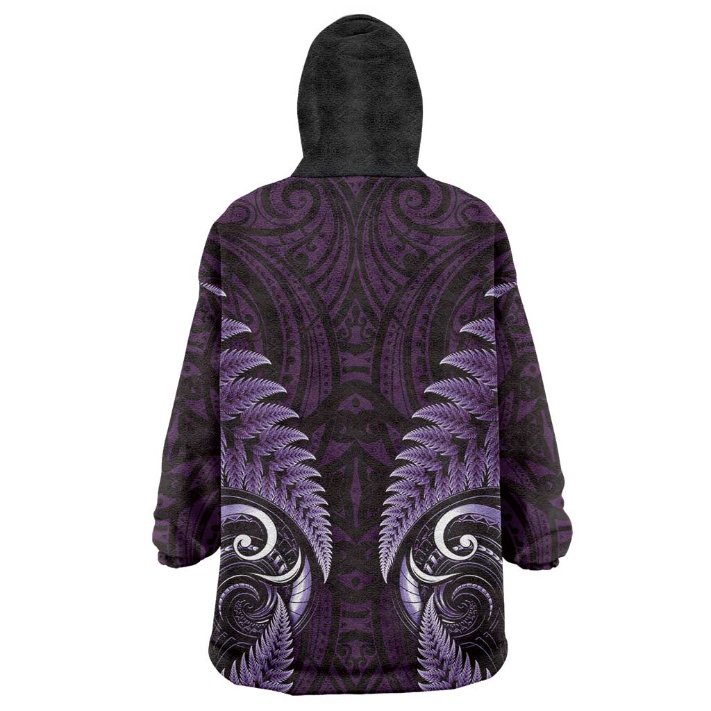 Aotearoa Pounamu Niho Wearable Blanket Hoodie Silver Fern Mix Maori Pattern - Purple LT14 - Polynesian Pride