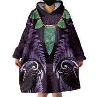 Aotearoa Pounamu Niho Wearable Blanket Hoodie Silver Fern Mix Maori Pattern - Purple LT14 - Polynesian Pride