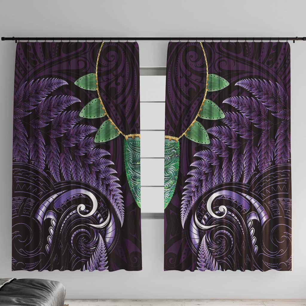 Aotearoa Pounamu Niho Window Curtain Silver Fern Mix Maori Pattern - Purple LT14 With Hooks Purple - Polynesian Pride