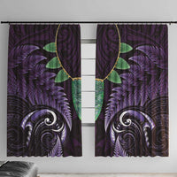 Aotearoa Pounamu Niho Window Curtain Silver Fern Mix Maori Pattern - Purple LT14 With Hooks Purple - Polynesian Pride