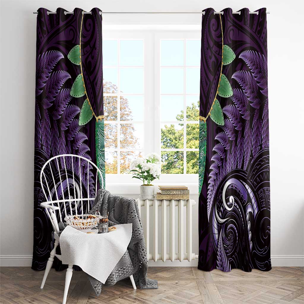 Aotearoa Pounamu Niho Window Curtain Silver Fern Mix Maori Pattern - Purple LT14 - Polynesian Pride