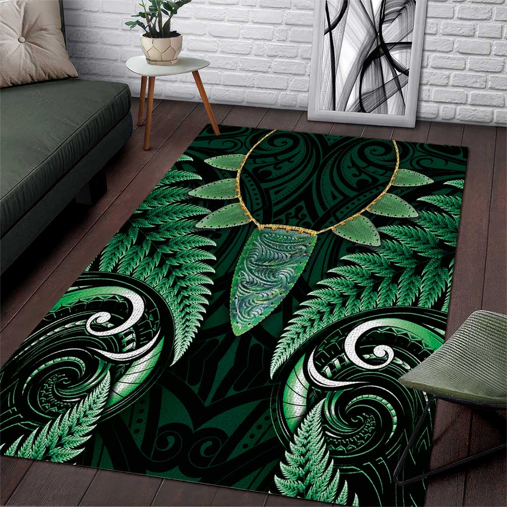 Aotearoa Pounamu Niho Area Rug Silver Fern Mix Maori Pattern - Green LT14 Green - Polynesian Pride