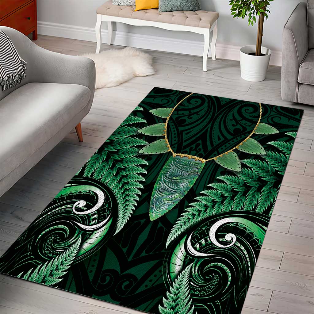 Aotearoa Pounamu Niho Area Rug Silver Fern Mix Maori Pattern - Green LT14 - Polynesian Pride