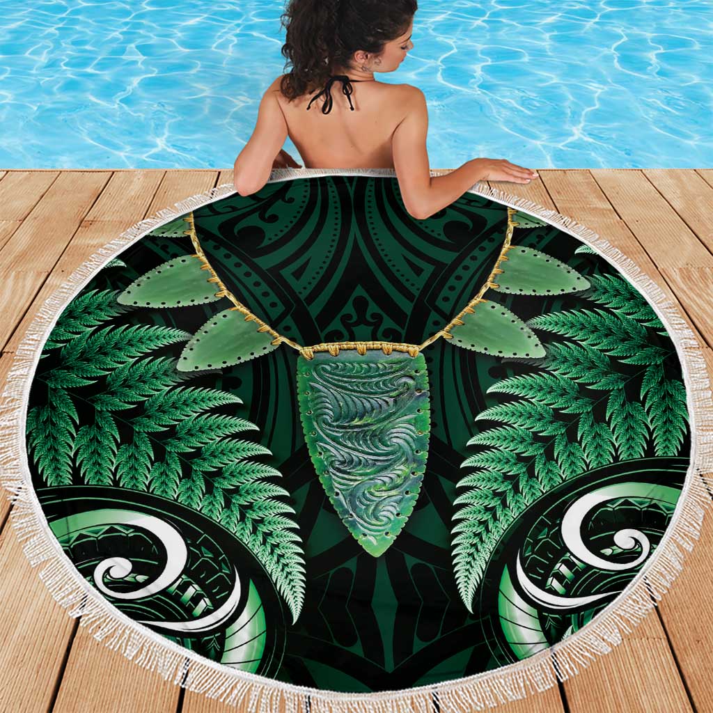 Aotearoa Pounamu Niho Beach Blanket Silver Fern Mix Maori Pattern - Green LT14 - Polynesian Pride