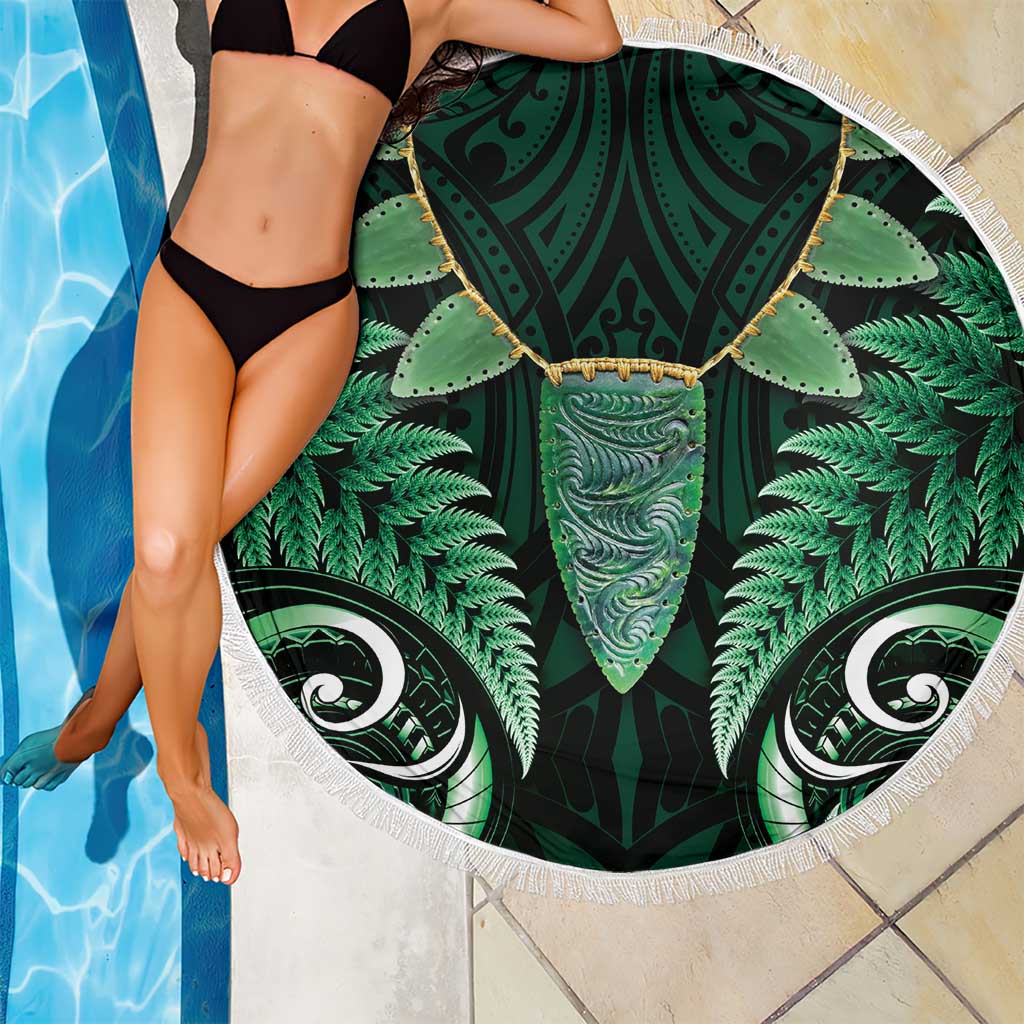 Aotearoa Pounamu Niho Beach Blanket Silver Fern Mix Maori Pattern - Green LT14 - Polynesian Pride