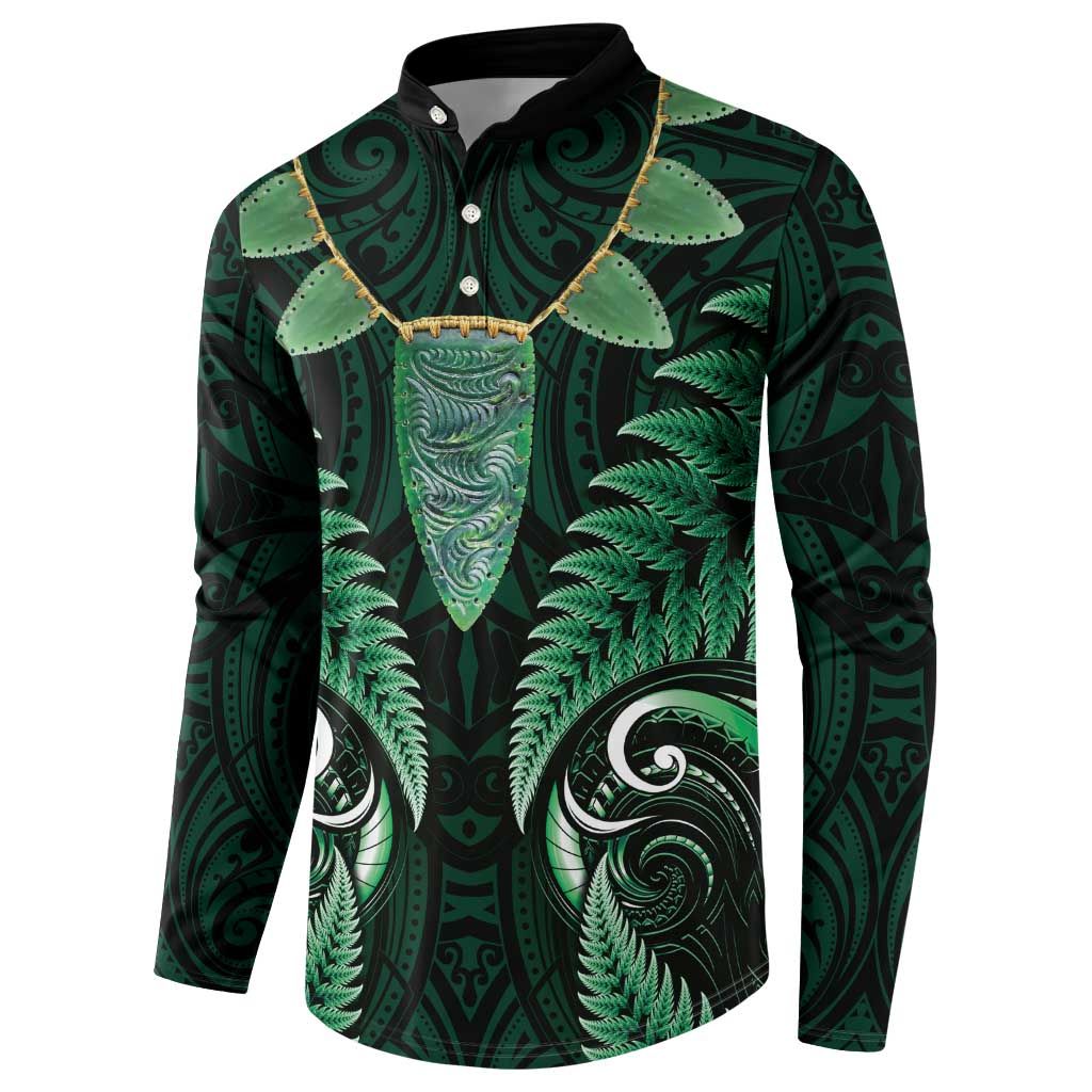 Aotearoa Pounamu Niho Button Sweatshirt Silver Fern Mix Maori Pattern - Green LT14 - Polynesian Pride