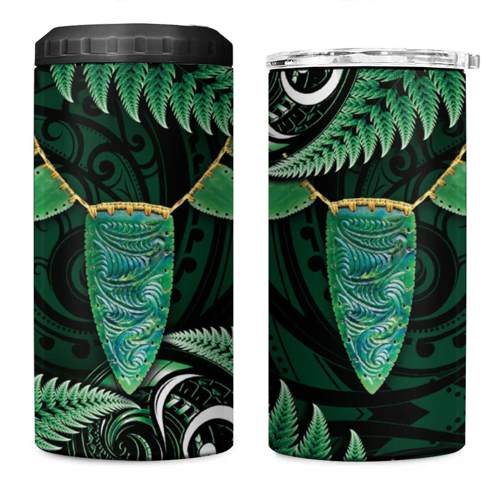 Aotearoa Pounamu Niho 4 in 1 Can Cooler Tumbler Silver Fern Mix Maori Pattern - Green LT14 One Size: 16 oz Green - Polynesian Pride