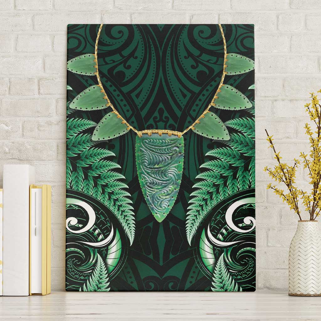 Aotearoa Pounamu Niho Canvas Wall Art Silver Fern Mix Maori Pattern - Green LT14 Without Frame Green - Polynesian Pride
