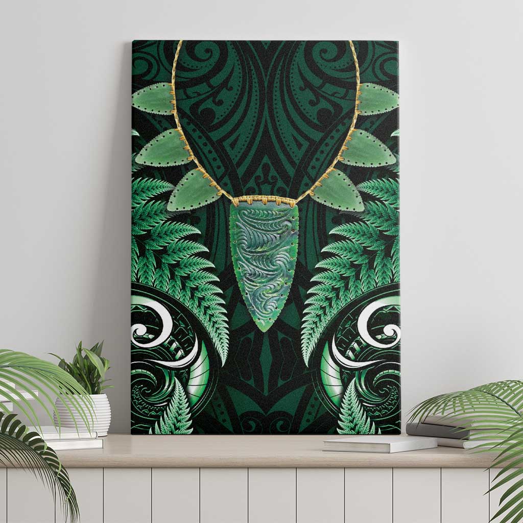 Aotearoa Pounamu Niho Canvas Wall Art Silver Fern Mix Maori Pattern - Green LT14 - Polynesian Pride