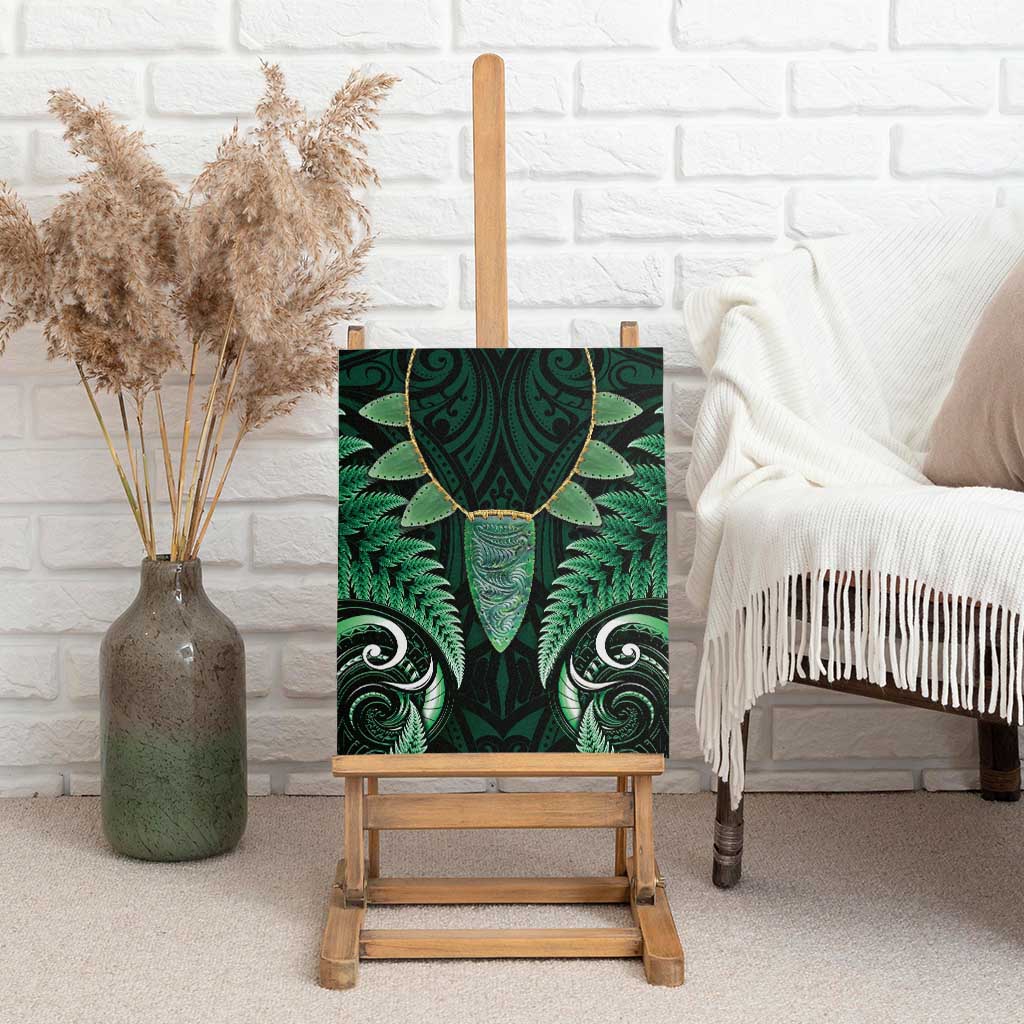 Aotearoa Pounamu Niho Canvas Wall Art Silver Fern Mix Maori Pattern - Green LT14 - Polynesian Pride