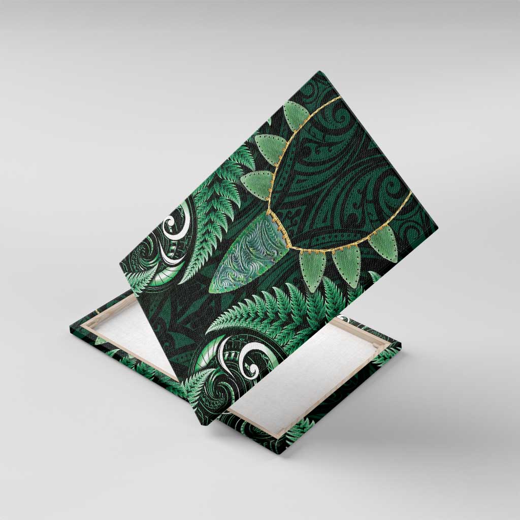 Aotearoa Pounamu Niho Canvas Wall Art Silver Fern Mix Maori Pattern - Green LT14 With Frame Green - Polynesian Pride