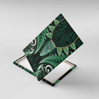 Aotearoa Pounamu Niho Canvas Wall Art Silver Fern Mix Maori Pattern - Green LT14 With Frame Green - Polynesian Pride