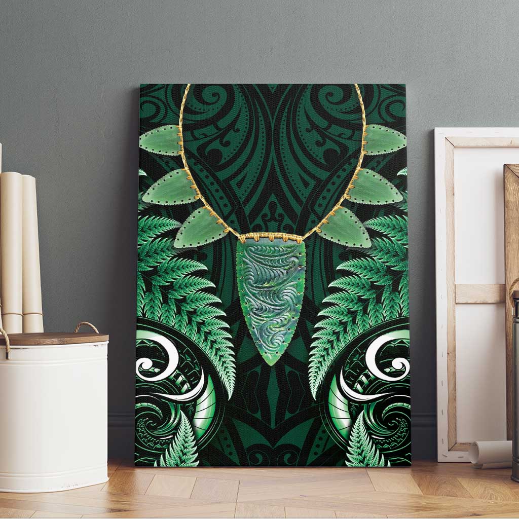 Aotearoa Pounamu Niho Canvas Wall Art Silver Fern Mix Maori Pattern - Green LT14 - Polynesian Pride