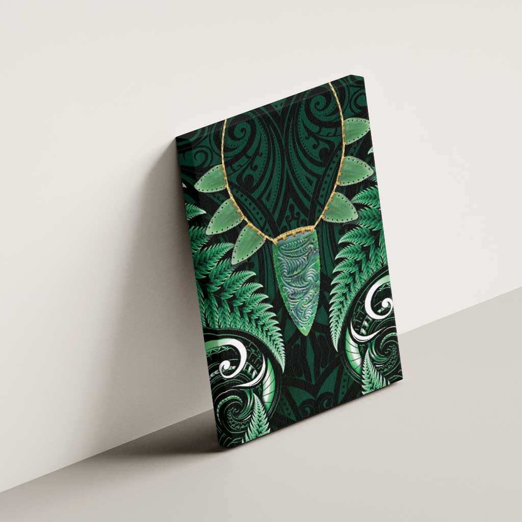 Aotearoa Pounamu Niho Canvas Wall Art Silver Fern Mix Maori Pattern - Green LT14 - Polynesian Pride