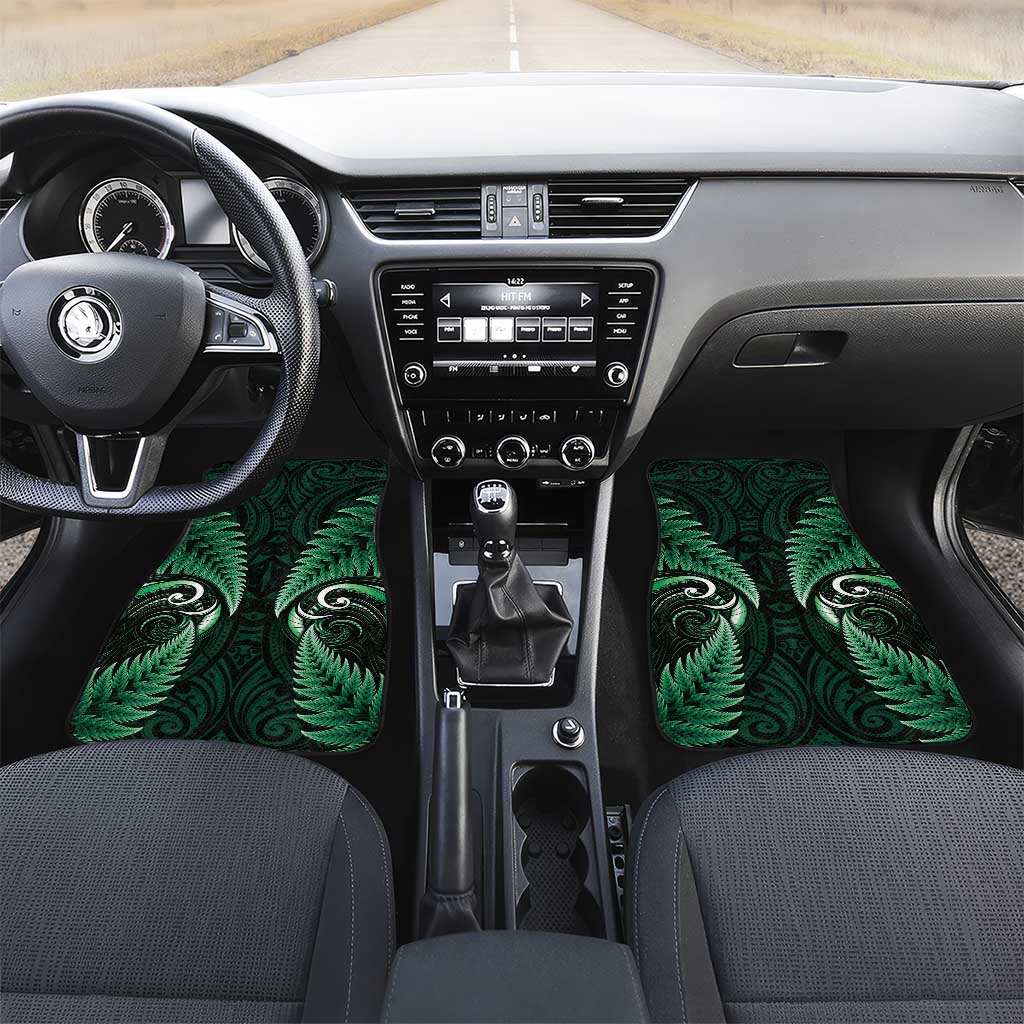Aotearoa Pounamu Niho Car Mats Silver Fern Mix Maori Pattern - Green LT14 Set 2pcs - Front Green - Polynesian Pride