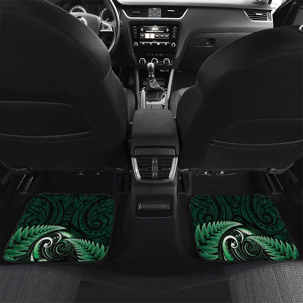 Aotearoa Pounamu Niho Car Mats Silver Fern Mix Maori Pattern - Green LT14 Set 2pcs - Back Green - Polynesian Pride