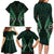 Aotearoa Pounamu Niho Family Matching Long Sleeve Bodycon Dress and Hawaiian Shirt Silver Fern Mix Maori Pattern - Green