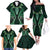 Aotearoa Pounamu Niho Family Matching Off The Shoulder Long Sleeve Dress and Hawaiian Shirt Silver Fern Mix Maori Pattern - Green