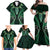 Aotearoa Pounamu Niho Family Matching Off Shoulder Maxi Dress and Hawaiian Shirt Silver Fern Mix Maori Pattern - Green