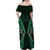 Aotearoa Pounamu Niho Family Matching Off Shoulder Maxi Dress and Hawaiian Shirt Silver Fern Mix Maori Pattern - Green