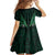 Aotearoa Pounamu Niho Family Matching Off Shoulder Short Dress and Hawaiian Shirt Silver Fern Mix Maori Pattern - Green