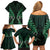 Aotearoa Pounamu Niho Family Matching Off Shoulder Short Dress and Hawaiian Shirt Silver Fern Mix Maori Pattern - Green