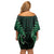 Aotearoa Pounamu Niho Family Matching Off Shoulder Short Dress and Hawaiian Shirt Silver Fern Mix Maori Pattern - Green