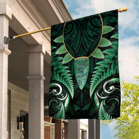 Aotearoa Pounamu Niho Garden Flag Silver Fern Mix Maori Pattern - Green LT14 House Flag Green - Polynesian Pride