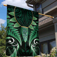 Aotearoa Pounamu Niho Garden Flag Silver Fern Mix Maori Pattern - Green LT14 - Polynesian Pride