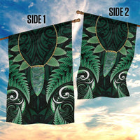 Aotearoa Pounamu Niho Garden Flag Silver Fern Mix Maori Pattern - Green LT14 - Polynesian Pride
