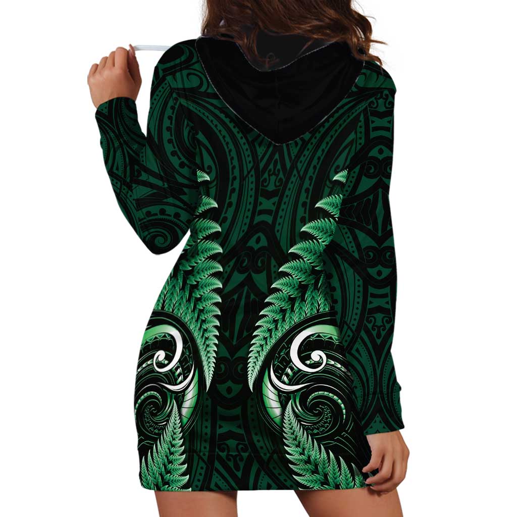 Aotearoa Pounamu Niho Hoodie Dress Silver Fern Mix Maori Pattern - Green LT14 - Polynesian Pride